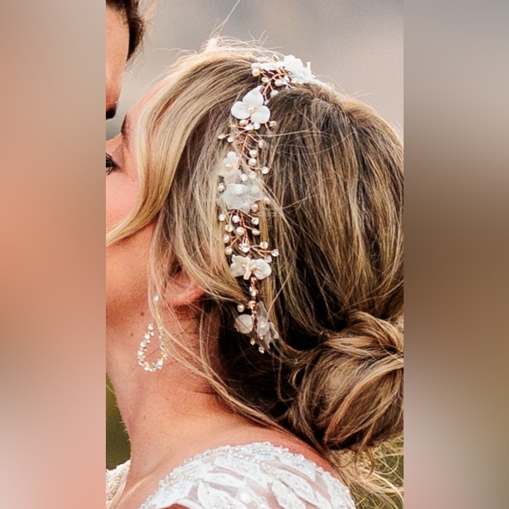 Bride flower crown. Hints of rose gold! will throw in the sash& veil if you want
